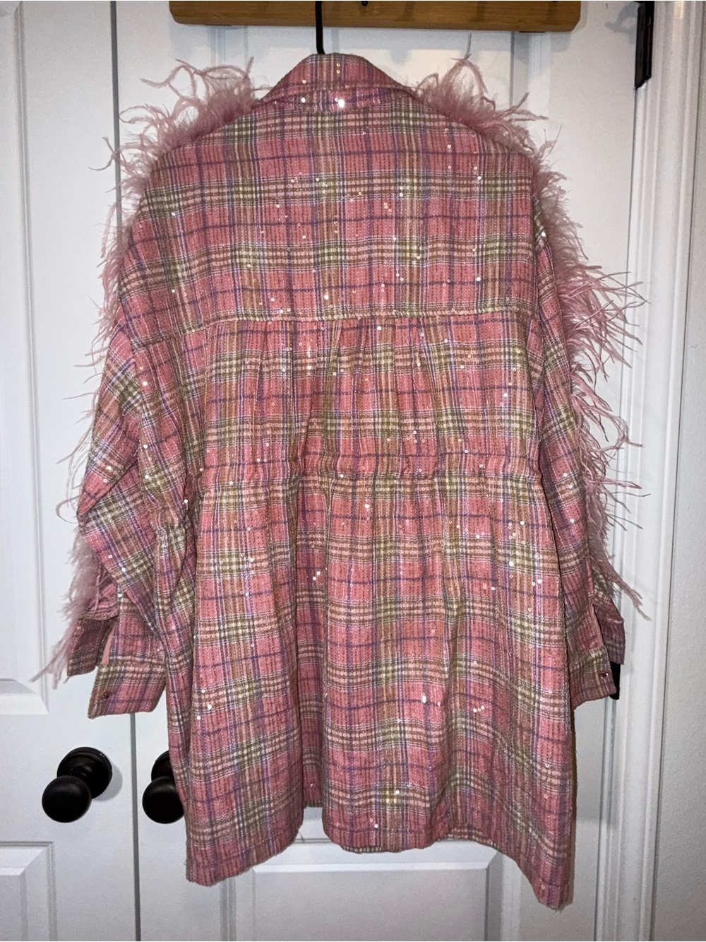 Queen of Sparkles | Pink Flannel Feather Dress | Size Small - Picture 9 of 16